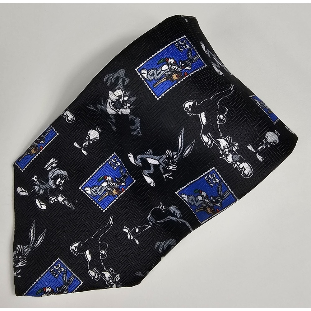 Looney Tunes Stamp Collection Tie Bugs‎ Bunny 100% Polyester Black Blue White